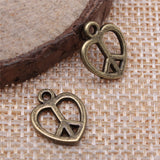20pcs 14x11mm 2 Colors Antique Silver Color Antique Bronze Plated Peace Sign Charms Heart Peace Charms EF3893