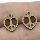 20pcs 14x11mm 2 Colors Antique Silver Color Antique Bronze Plated Peace Sign Charms Heart Peace Charms EF3893