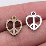 20pcs 14x11mm 2 Colors Antique Silver Color Antique Bronze Plated Peace Sign Charms Heart Peace Charms EF3893