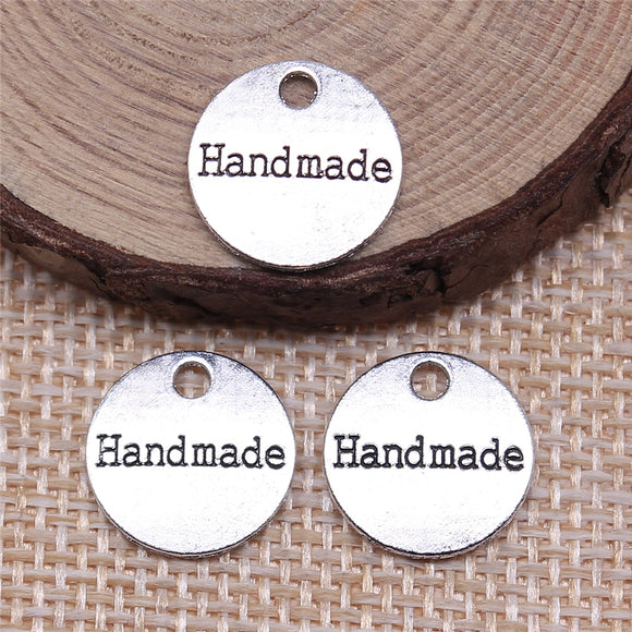 WYSIWYG 20pcs 14x14mm Antique Silver Color Handmade Round Tag Charms Pendant For Jewelry Making DIY Jewelry Findings