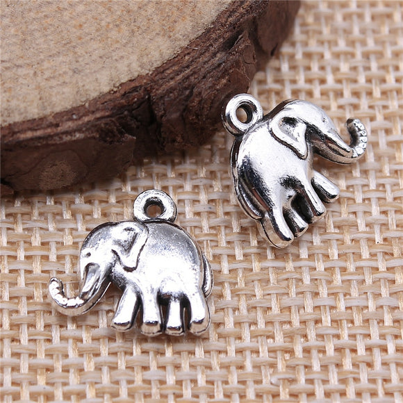 WYSIWYG 20pcs 14x14mm Charms Lovely Elephant Tibetan Pendants Antique Silver Color Jewelry Making DIY Handmade Craft