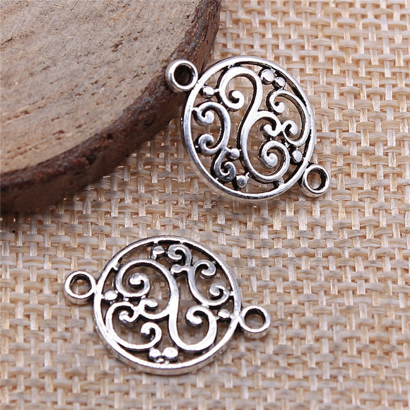 WYSIWYG 20pcs 14x20mm Antique Silver Color Flower Charms Connector For Jewelry Ma king Jewelry Findings EF3947