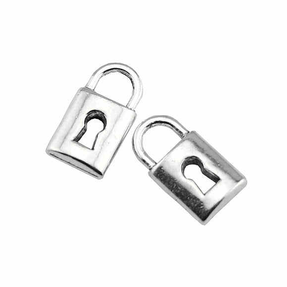 WYSIWYG 20pcs 14x8mm Pendant Lucky Lock Chinese Lucky Lock Charm Pendants Antique Silver Color Lock Lucky Pendants