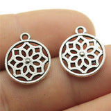 WYSIWYG 20pcs 15mm Round Flower Charms Antique Silver Color Charms For Jewelry Making Jewelry Findings
