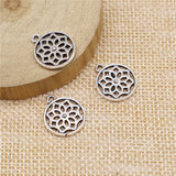WYSIWYG 20pcs 15mm Round Flower Charms Antique Silver Color Charms For Jewelry Making Jewelry Findings