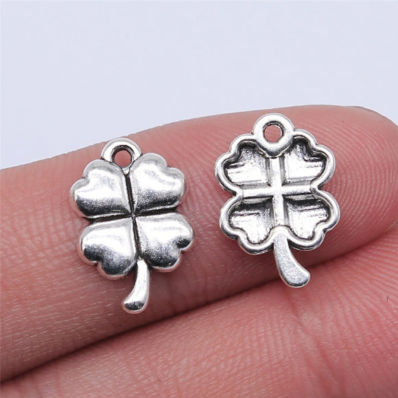 WYSIWYG 20pcs 15x11mm Four Leaf Clover Pendant Charms Antique Silver Color For Jewelry Making Zinc Alloy Jewelry Findings
