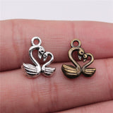 WYSIWYG 20pcs 15x12mm 2 Colors Antique Bronze Color Antique Silver Color Swan Charms Pendant DIY For Bracelet Necklace