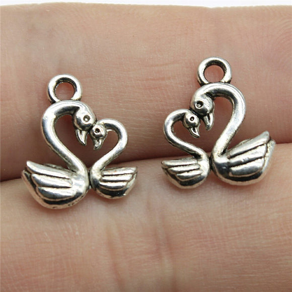 WYSIWYG 20pcs 15x12mm 2 Colors Antique Bronze Color Antique Silver Color Swan Charms Pendant DIY For Bracelet Necklace