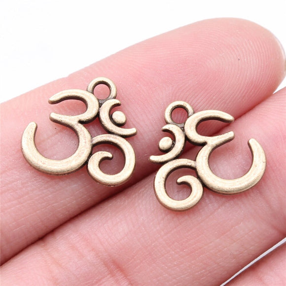 WYSIWYG 20pcs 15x14mm Antique Bronze Color Om Symbol Charms Pendant For DIY Jewelry Making Handmade Jewelry Craft Findings