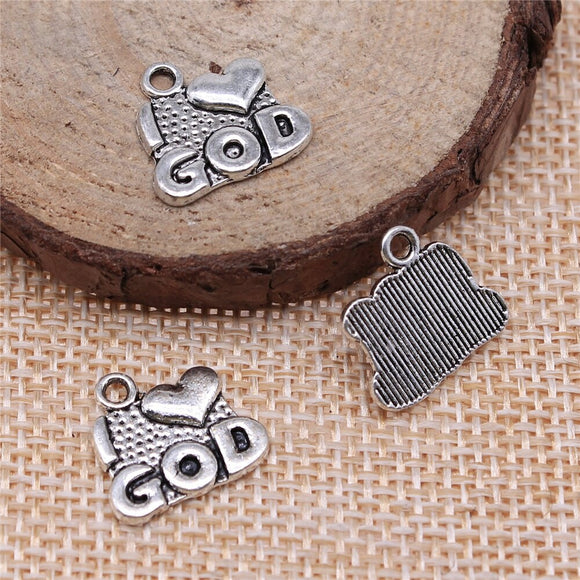 WYSIWYG 20pcs 15x14mm I Heart God Charms Antique Silver Color Charms For Jewelry Making Jewelry Findings