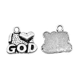 WYSIWYG 20pcs 15x14mm I Heart God Charms Antique Silver Color Charms For Jewelry Making Jewelry Findings