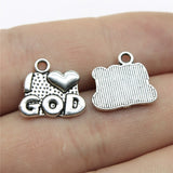 WYSIWYG 20pcs 15x14mm I Heart God Charms Antique Silver Color Charms For Jewelry Making Jewelry Findings