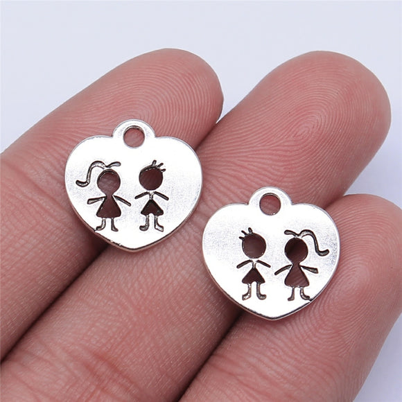 WYSIWYG 20pcs 15x15mm Antique Silver Color Heart Boy Girl Charms Pendant For Jewelry Making DIY Jewelry Findings