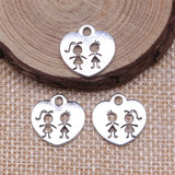 WYSIWYG 20pcs 15x15mm Antique Silver Color Heart Boy Girl Charms Pendant For Jewelry Making DIY Jewelry Findings
