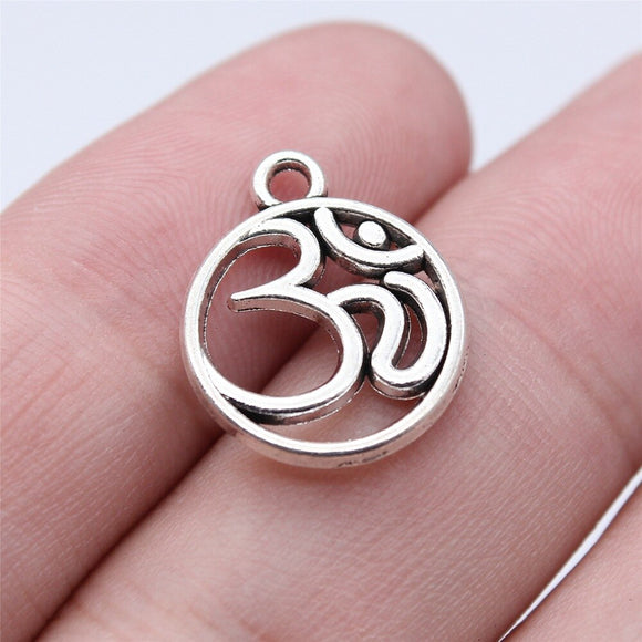 WYSIWYG 20pcs 15x18mm Antique Silver Color Om Charms Pendant For DIY Jewelry Making Handmade Jewelry Craft Findings