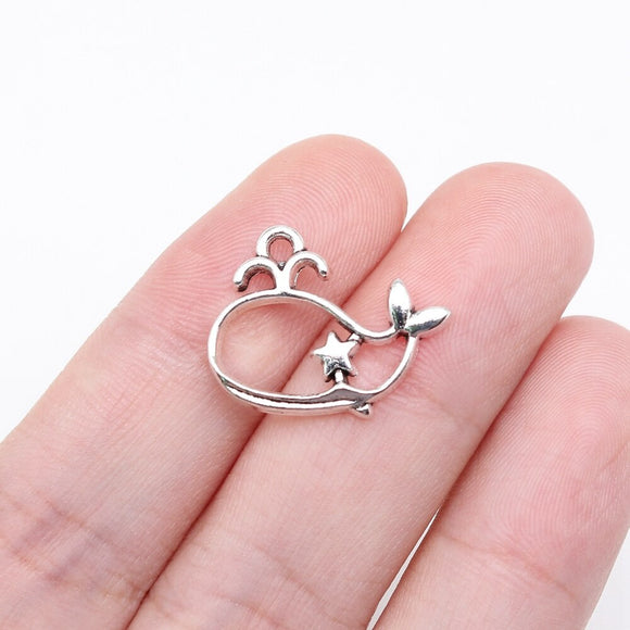 WYSIWYG 20pcs 15x19mm Antique Silver Color Cutout Whale Charms For Jewelry Making
