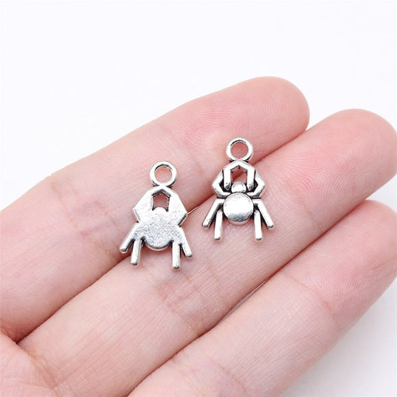 WYSIWYG 20pcs 16x11mm Antique Silver Color Cute Spider Charms For Jewelry Making