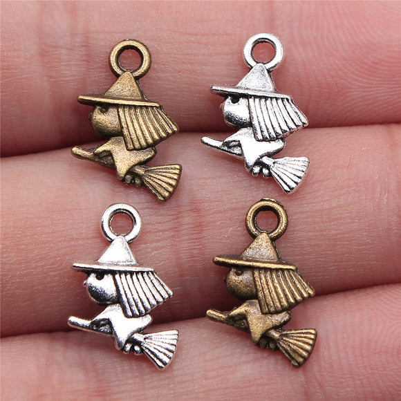 WYSIWYG 20pcs 16x12mm Pendant Witch Riding Broomstick Charm Pendants For Jewelry Making DIY Handmade Craft