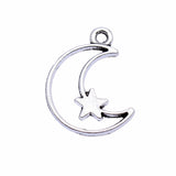 WYSIWYG 20pcs 16x14mm Antique Silver Color Hollow Moon Stars Charms Pendant For Jewelry Making DIY Jewelry Findings