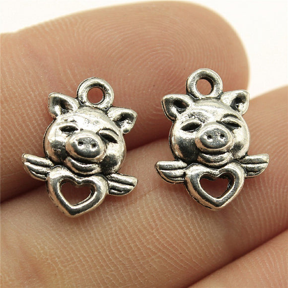 WYSIWYG 20pcs 16x14mm Pig Angel Charms For Jewelry Making Antique Silver Color Charm Pendant Jewelry Accessories
