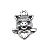 WYSIWYG 20pcs 16x14mm Pig Angel Charms For Jewelry Making Antique Silver Color Charm Pendant Jewelry Accessories