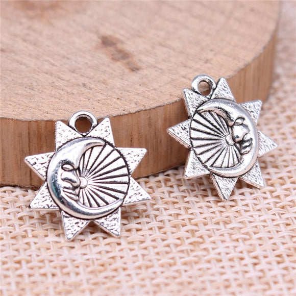 WYSIWYG 20pcs 16x15mm Sun Moon Charms For Jewelry Making Antique Silver Plated Antique Bronze Color Jewelry Findings