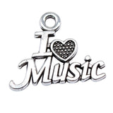 WYSIWYG 20pcs 16x20mm Antique Silver Color I Love Music Plaque Charms For Jewelry Making