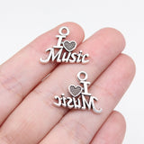 WYSIWYG 20pcs 16x20mm Antique Silver Color I Love Music Plaque Charms For Jewelry Making