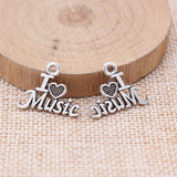 WYSIWYG 20pcs 16x20mm Antique Silver Color I Love Music Plaque Charms For Jewelry Making