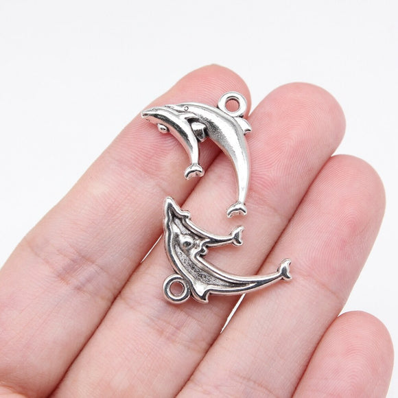 WYSIWYG 20pcs 16x23mm Antique Silver Color Dolphin Charms For Jewelry Making