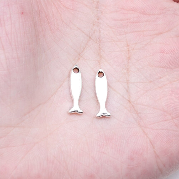 WYSIWYG 20pcs 16x5mm Antique Silver Color Fish Charms For Jewelry Making