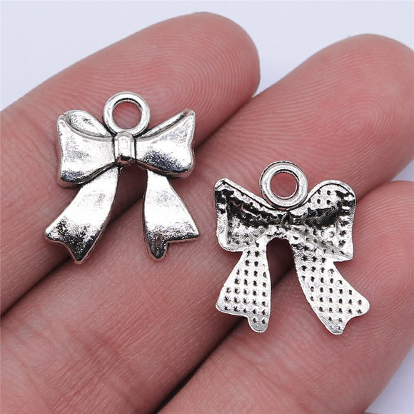 WYSIWYG 20pcs 17x15mm Bowknot Charms For Jewelry Making Antique Silver Plated Antique Bronze Color Jewelry Findings
