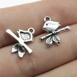 WYSIWYG 20pcs 17x16mm 2 Colors Antique Silver Color Antique Bronze Bird Branch Charm Bird Charms Branch Bird Charm