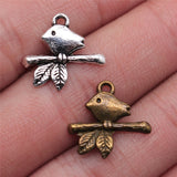 WYSIWYG 20pcs 17x16mm 2 Colors Antique Silver Color Antique Bronze Bird Branch Charm Bird Charms Branch Bird Charm