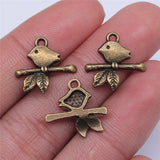 WYSIWYG 20pcs 17x16mm 2 Colors Antique Silver Color Antique Bronze Bird Branch Charm Bird Charms Branch Bird Charm