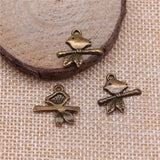 WYSIWYG 20pcs 17x16mm 2 Colors Antique Silver Color Antique Bronze Bird Branch Charm Bird Charms Branch Bird Charm