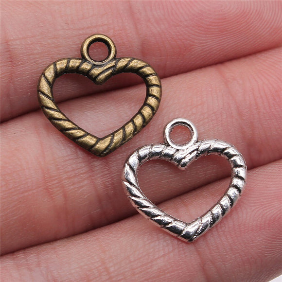 WYSIWYG 20pcs 17x17mm 2 Colors Antique Silver Color Antique Bronze Plated Pendants Charm Heart Pendant