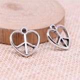 WYSIWYG 20pcs 17x17mm Heart Peace Symbol Charms Antique Silver Color For DIY Jewelry Making Zinc Alloy Charms Jewelry Findings