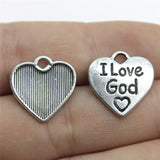 WYSIWYG 20pcs 17x17mm I Love God Heart Charms For Jewelry Making Antique Silver Color Antique Bronze Color DIY Jewelry Making