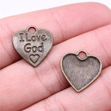 WYSIWYG 20pcs 17x17mm I Love God Heart Charms For Jewelry Making Antique Silver Color Antique Bronze Color DIY Jewelry Making