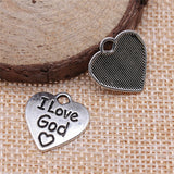 WYSIWYG 20pcs 17x17mm I Love God Heart Charms For Jewelry Making Antique Silver Color Antique Bronze Color DIY Jewelry Making