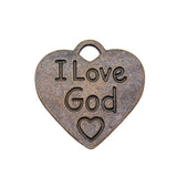 WYSIWYG 20pcs 17x17mm I Love God Heart Charms For Jewelry Making Antique Silver Color Antique Bronze Color DIY Jewelry Making