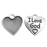 WYSIWYG 20pcs 17x17mm I Love God Heart Charms For Jewelry Making Antique Silver Color Antique Bronze Color DIY Jewelry Making