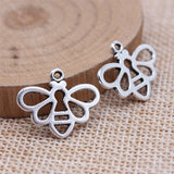 WYSIWYG 20pcs 17x21mm Antique Silver Color Openwork Abstract Sketch Bee Charms Pendant For DIY Jewelry Making