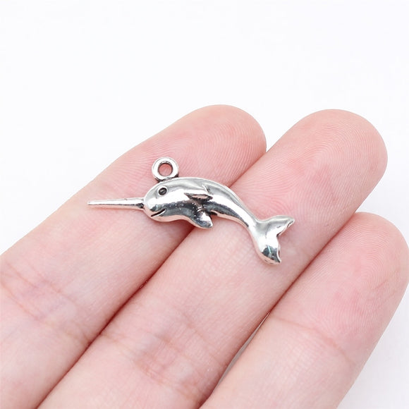 WYSIWYG 20pcs 17x27mm Antique Silver Color Narwhal Charms For Jewelry Making