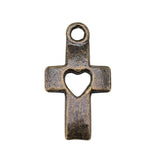 WYSIWYG 20pcs 18x10mm 2 Colors Antique Bronze Plated Antique Silver Color Cross Heart Pendant Heart Cross Charm Pendant
