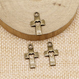WYSIWYG 20pcs 18x10mm 2 Colors Antique Bronze Plated Antique Silver Color Cross Heart Pendant Heart Cross Charm Pendant