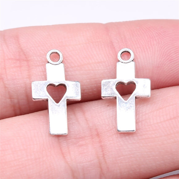 WYSIWYG 20pcs 18x10mm 2 Colors Antique Bronze Plated Antique Silver Color Cross Heart Pendant Heart Cross Charm Pendant