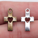 WYSIWYG 20pcs 18x10mm 2 Colors Antique Bronze Plated Antique Silver Color Cross Heart Pendant Heart Cross Charm Pendant