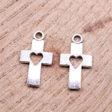 WYSIWYG 20pcs 18x10mm 2 Colors Antique Bronze Plated Antique Silver Color Cross Heart Pendant Heart Cross Charm Pendant